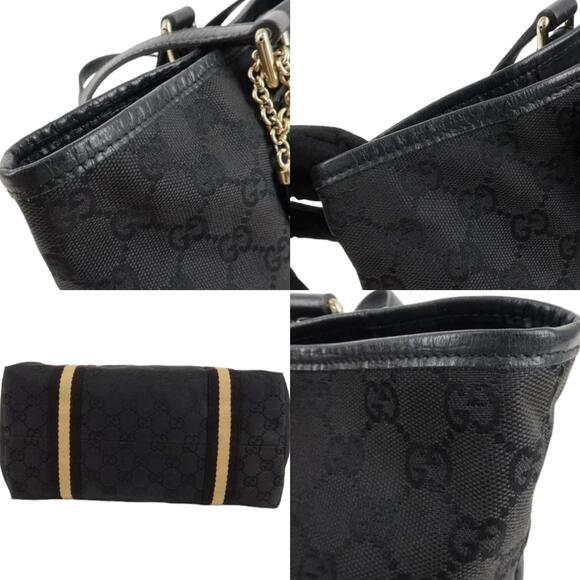 💎✨BEAUTIFUL✨💎 Authentic GUCCI Canvas Leather Tote Bag Black Sherry GG - Picture 6 of 7
